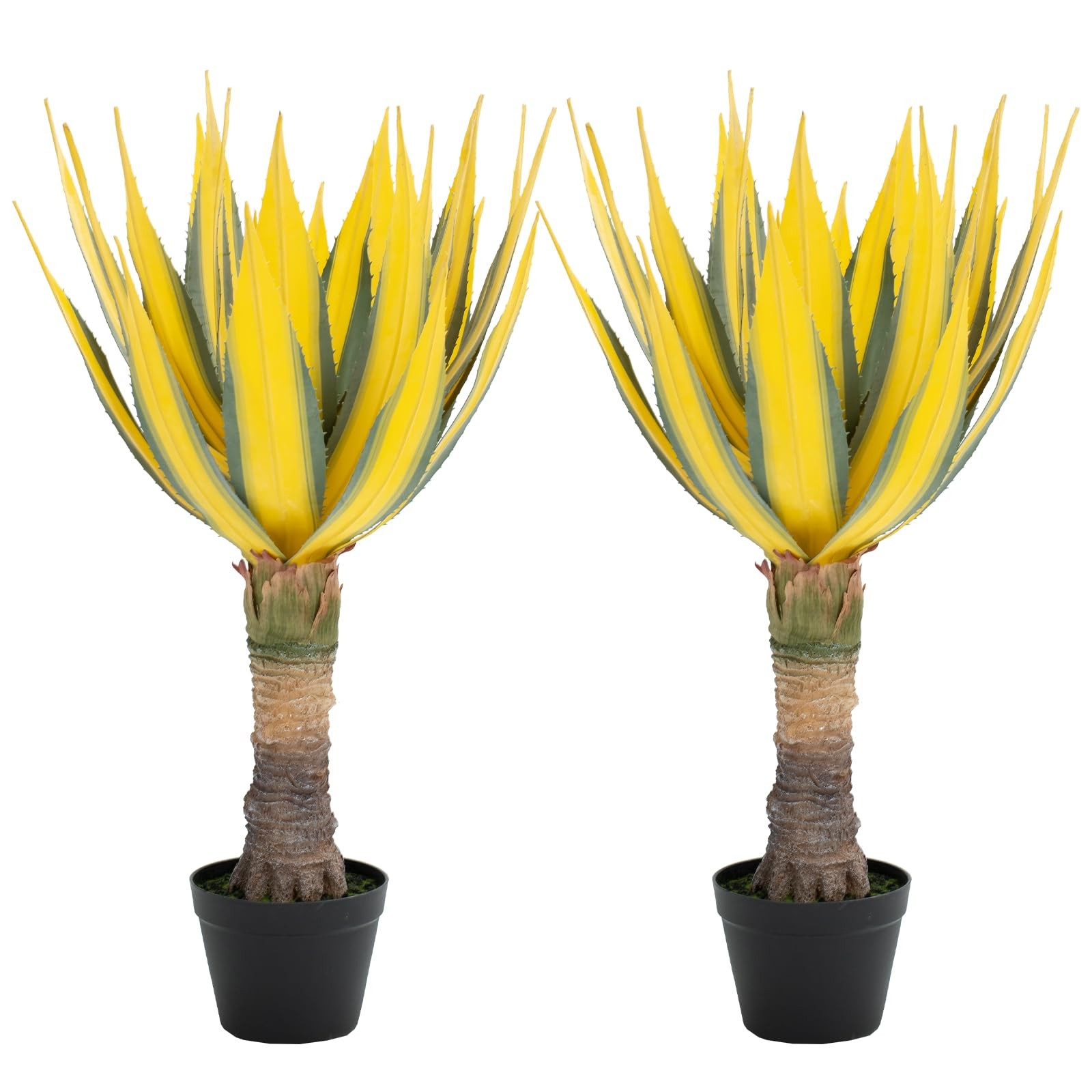 Artificial Green Edged Gold Leaf Spiny Agave Plant with 23 Leaves, 31.49in Fa…
