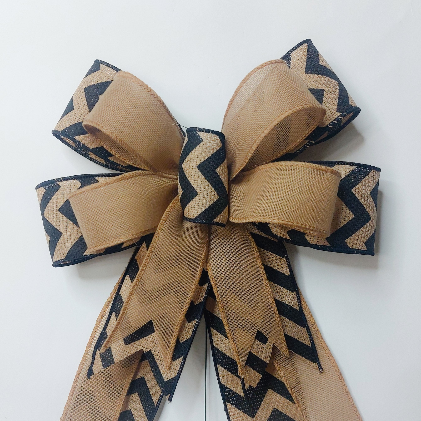Beige and Black Chevron Wreath Bow
