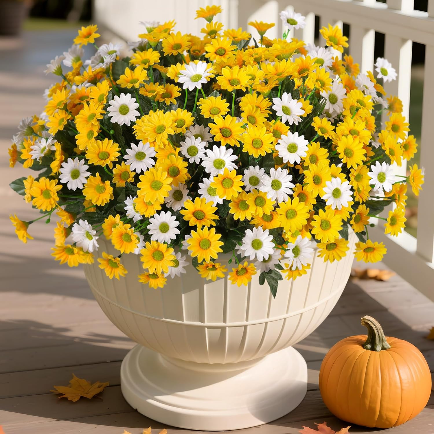 Fake Mums Fall Artificial Flowers for Outdoor Decoration, 6 Bundles Faux Silk Da