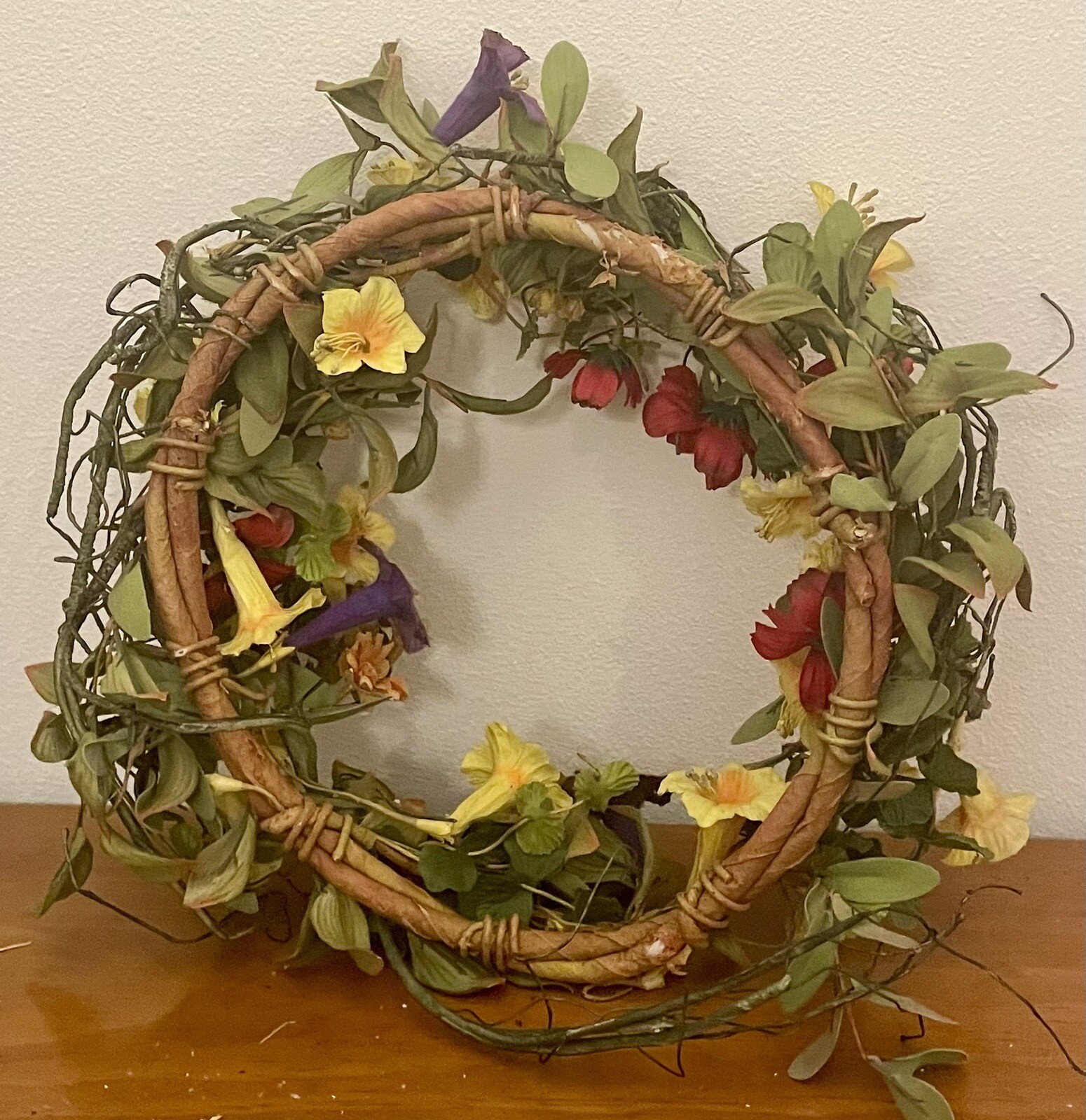 15” Artificial Spring Summer Mixed Flower & Leaves Wreath