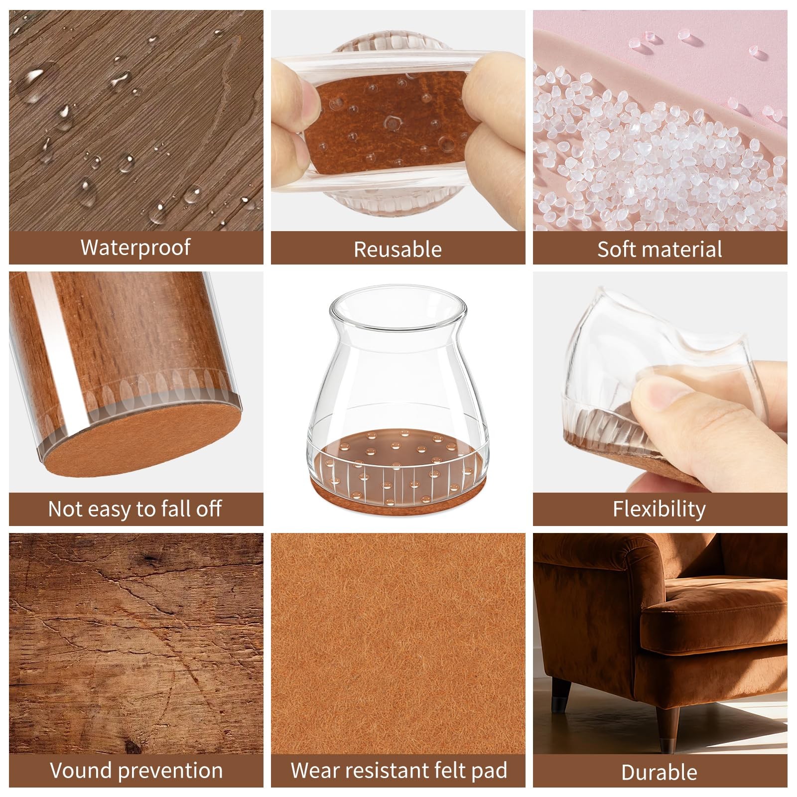 Chair Leg Floor Protectors, 24 Pack Silicone Universal L, Clear（24pcs）