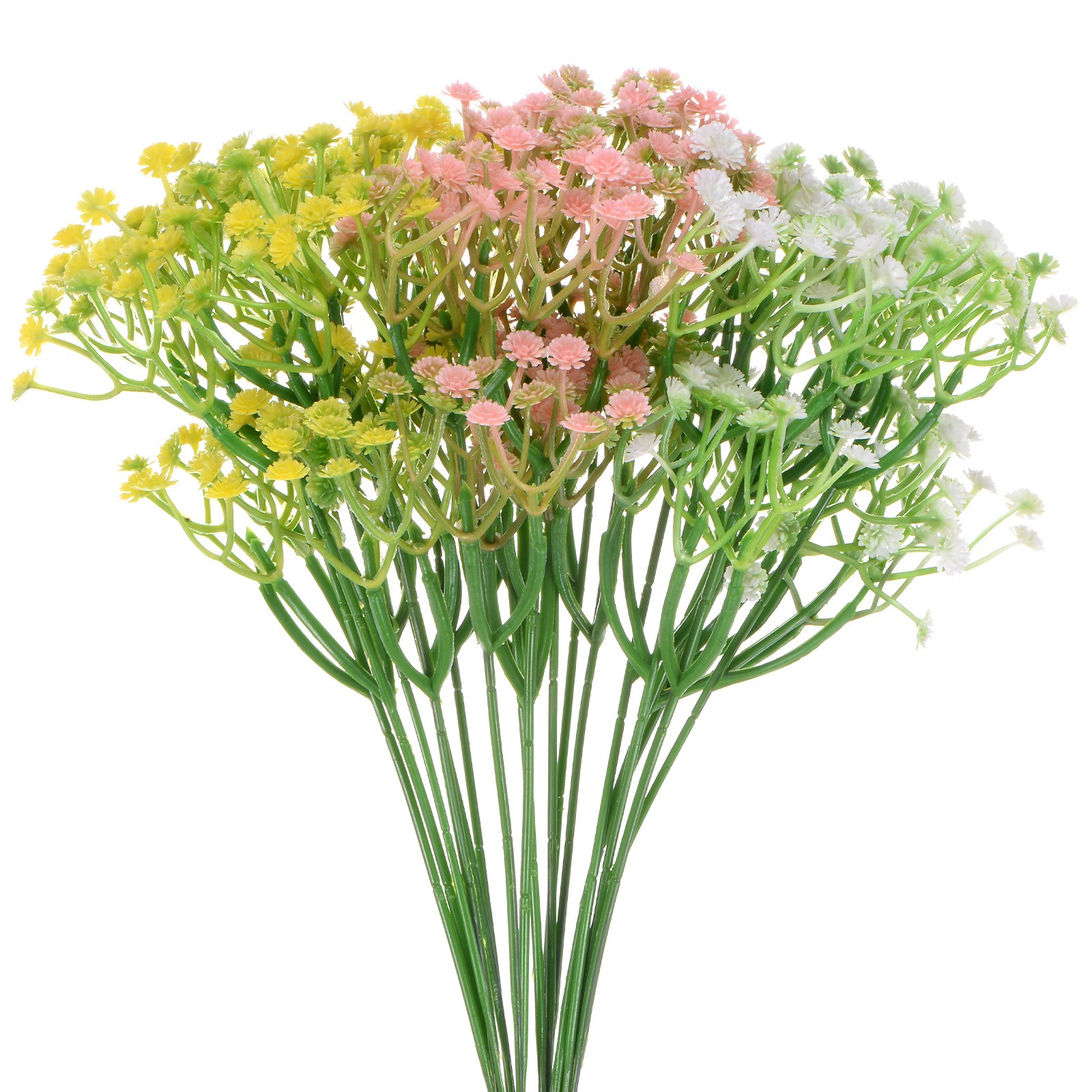 18-Pack Artificial Baby’s Breath for Home Decor Wedding [White+Yellow+Pink]