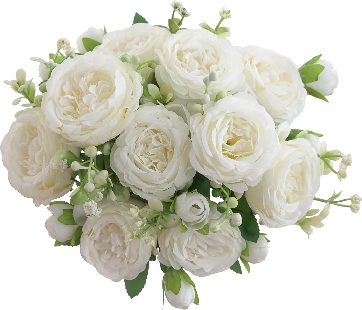 2PK Silk Peonies Artificial Flowers Fake White Bouquet Wedding Decor Centerpiece