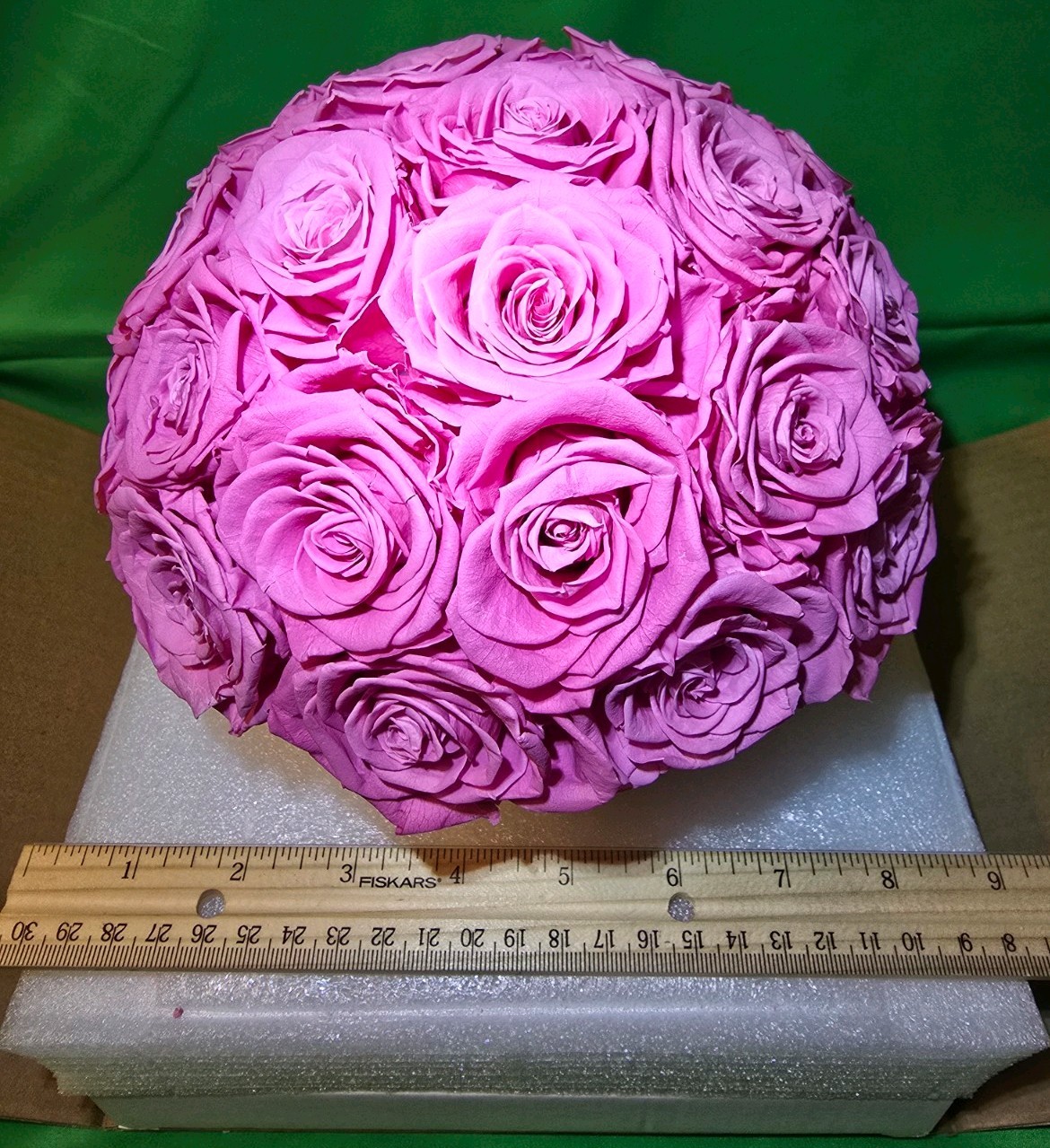 27 Preserved Pink Roses In White Vase, Preserved Flowers Dome Shaped