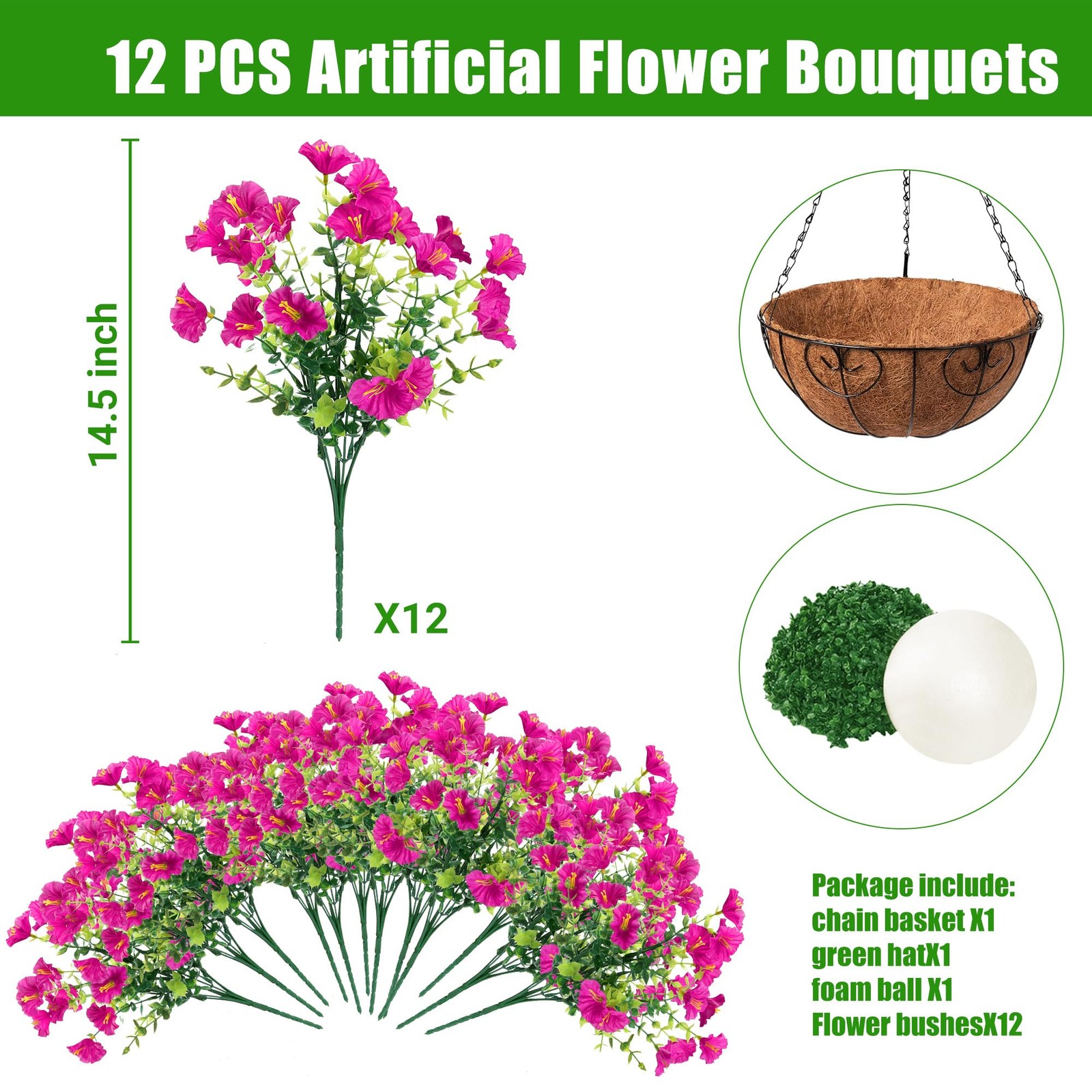 Artificial Flowers for Outdoors with Baskets Hanging Plant Faux Flowers UV Re…