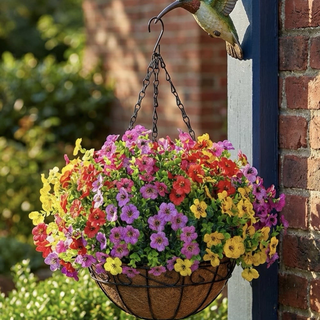 Artificial Faux Fake Hanging Flowers Plants Basket for Summer Outdoor outside