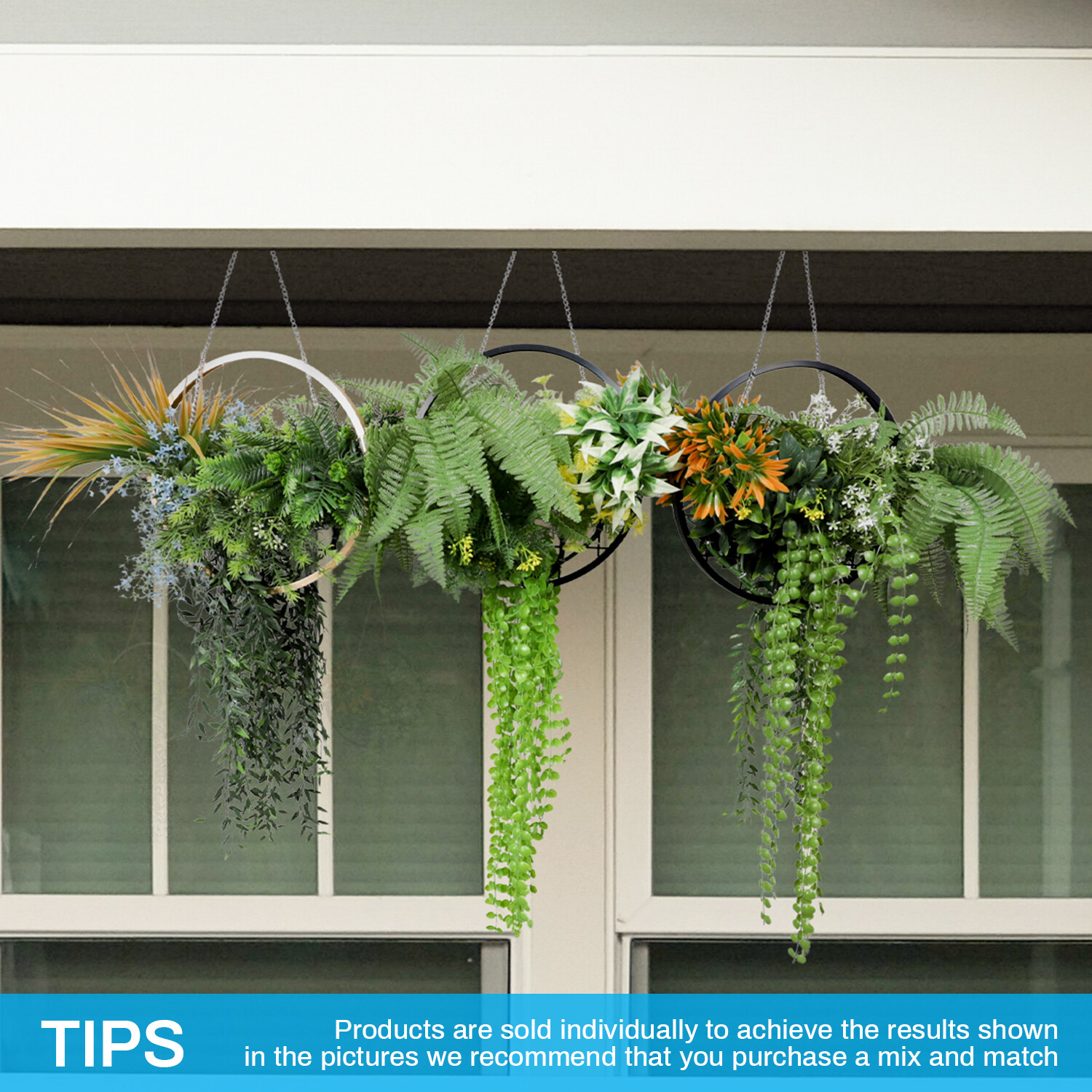Patio Artificial Hanging Plants with Gold Frame 1Pcs for Wall House Office