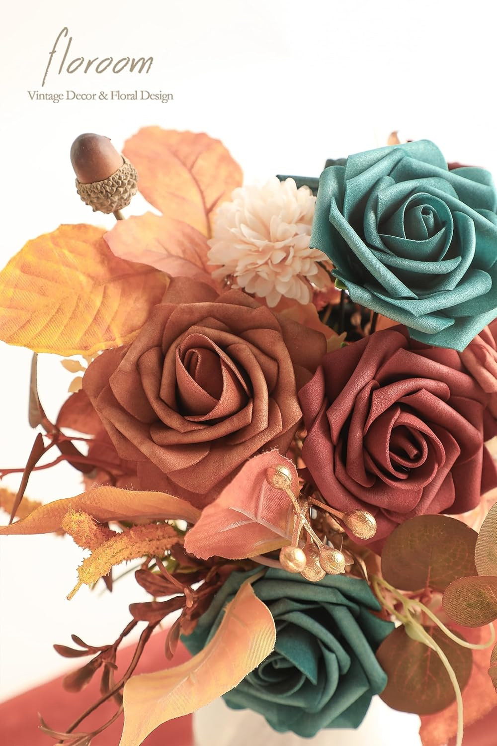 25Pc Artificial Foam Roses Teal Green Terracotta Ombre Wedding Flowers 3″