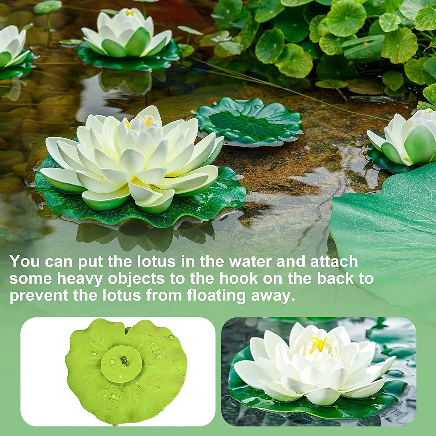 8Pcs Artificial Lotus Flower Decor, 7Inch & 4Inch Floating Foam Lotus Flowers, O