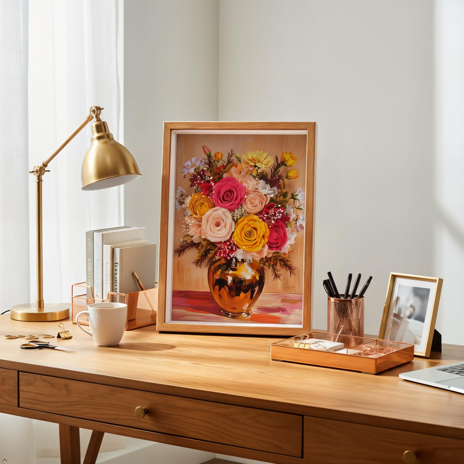 Preserved Flower Bouquet Art Frame – Colorful Floral 3D Wall Decor for Home, …