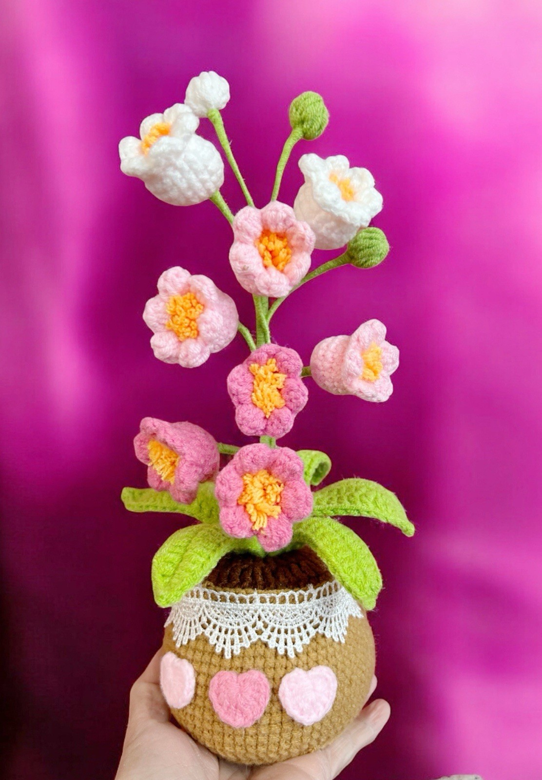 Flower Crochet Lily of the Valley Pot, Handmade Knitted Flowers Pot, Price For 1