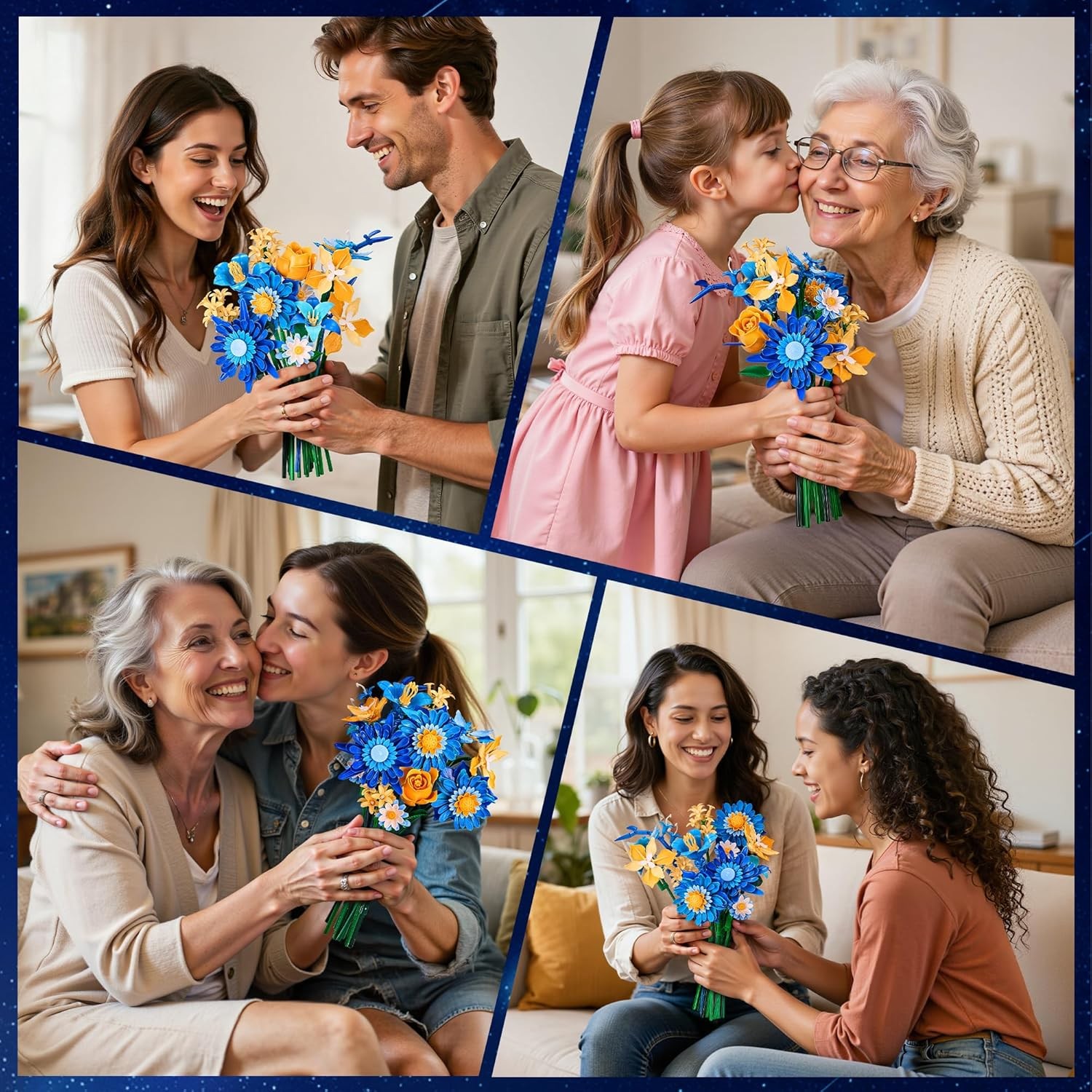 Starry Blooms Flowers Bouquet Building Set for Adults, Artificial Flower Compati