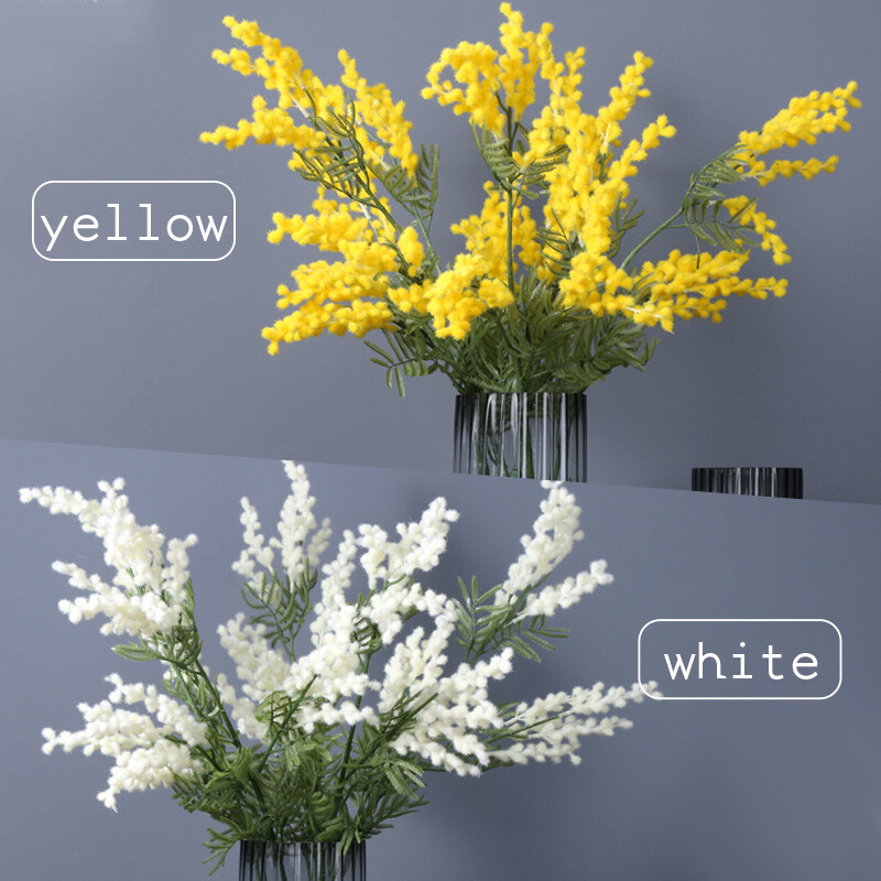 1xArtificial Fake Silk Flower Golden Yellow Wattle Flower Stem Australian Native