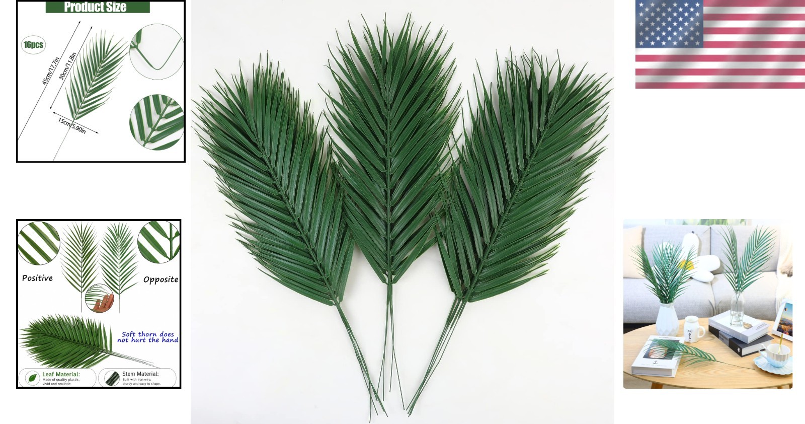 Weather-Resistant 16 PCS Palm Leaves – Lifelike Decor for Indoor & Outdoor Use