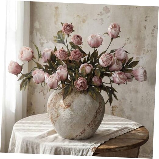 Thiccywoov Pcs Artificial Peonies Stems Flowers Vintage Faux Peonies 8 Brownish