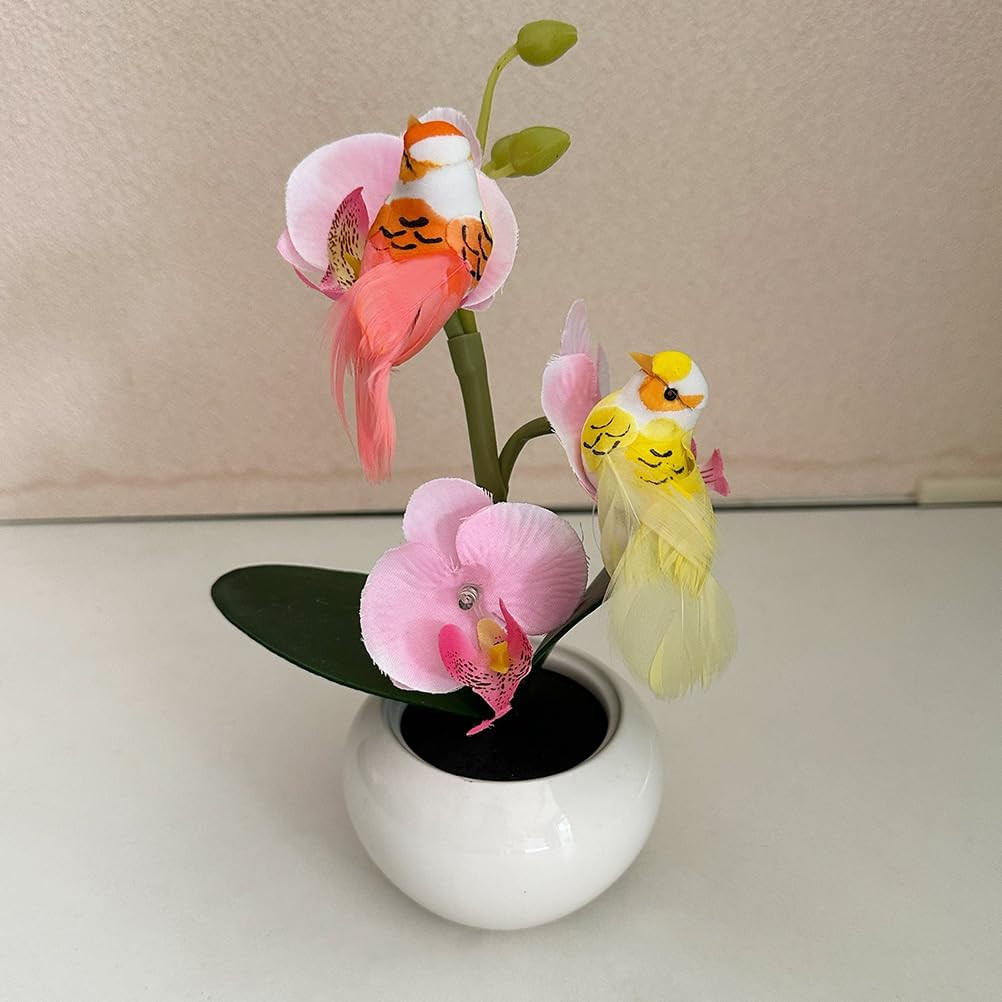 12Pcs Small Birds Mini Birds Decorative Feathered Colorful Artificial Birds with