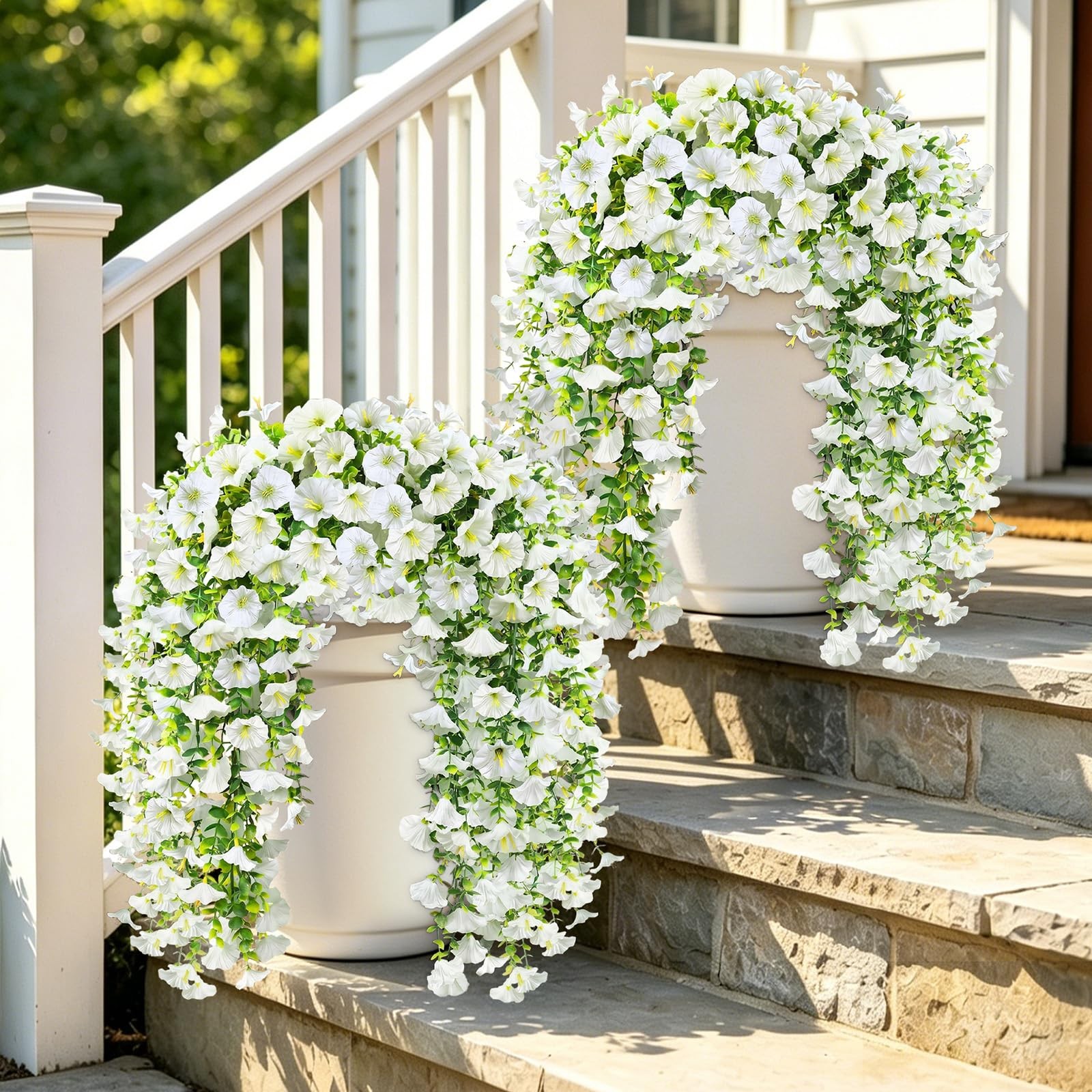 Artificial Hanging Flowers for Outdoors, 4Pcs UV Resistant Faux Morning Glory…
