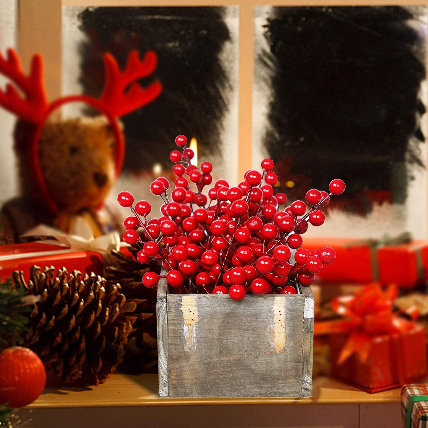 48 Pack Red Berry Stems, 8 Inch Artificial Berries Decor for Christmas Tree Pick