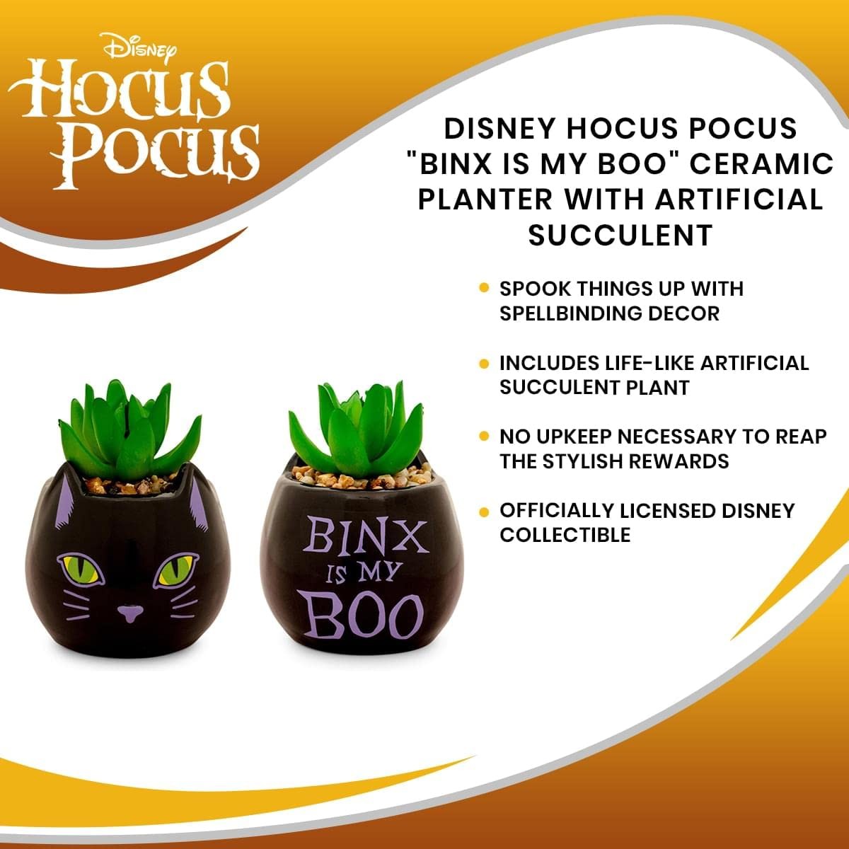 Disney Hocus Pocus Binx is My Boo 3-Inch Ceramic Mini Planter with Artificial Su