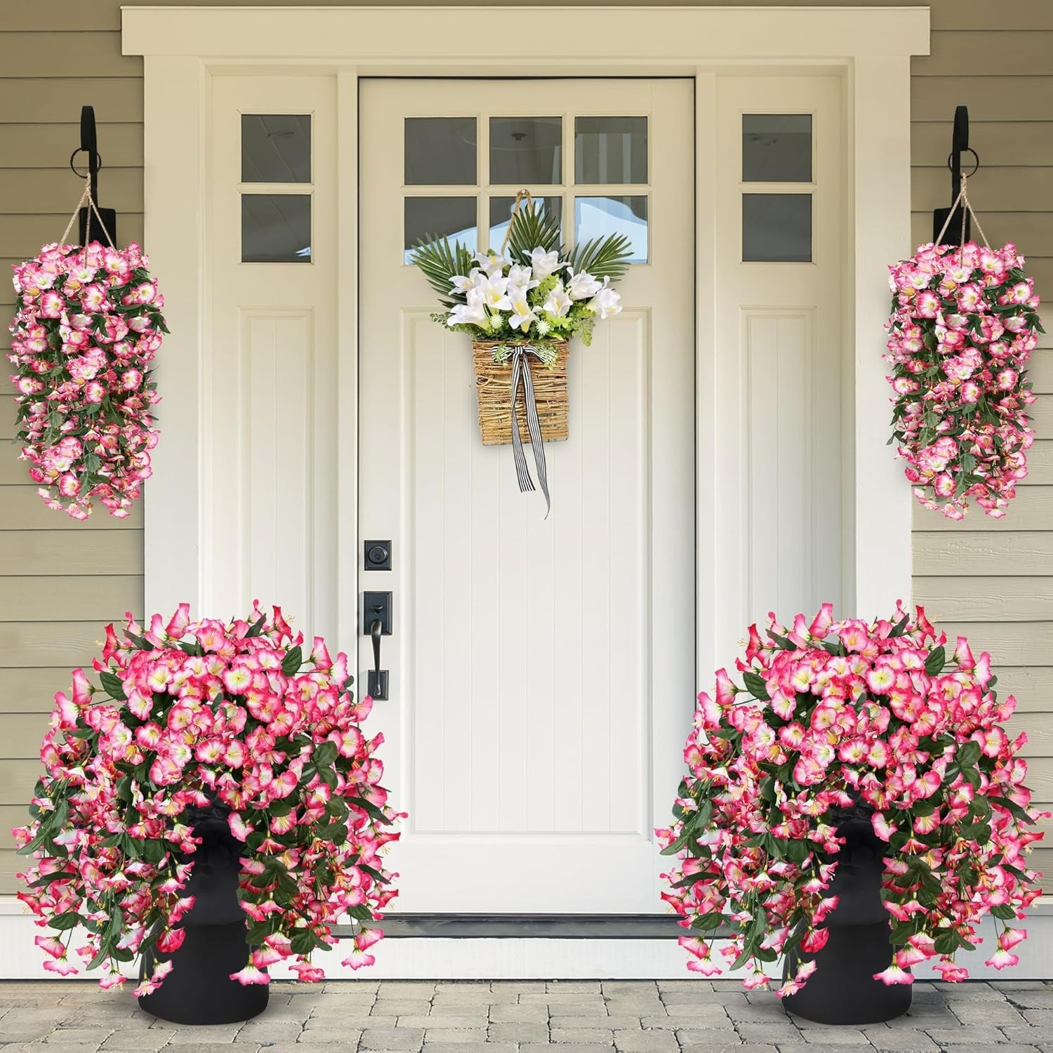 Artificial Fake Hanging Flowers Plants for Outdoor Outside Spring Summer Deco…