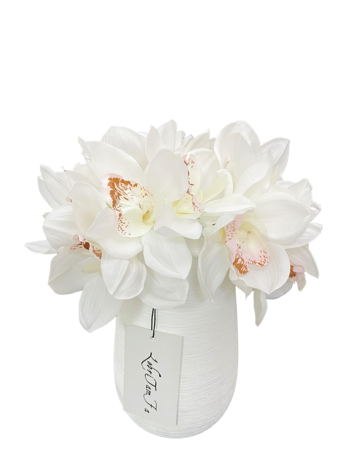White Latex Real Touch Cymbidium Orchid Artificial Flower Bouquet 12 PCS