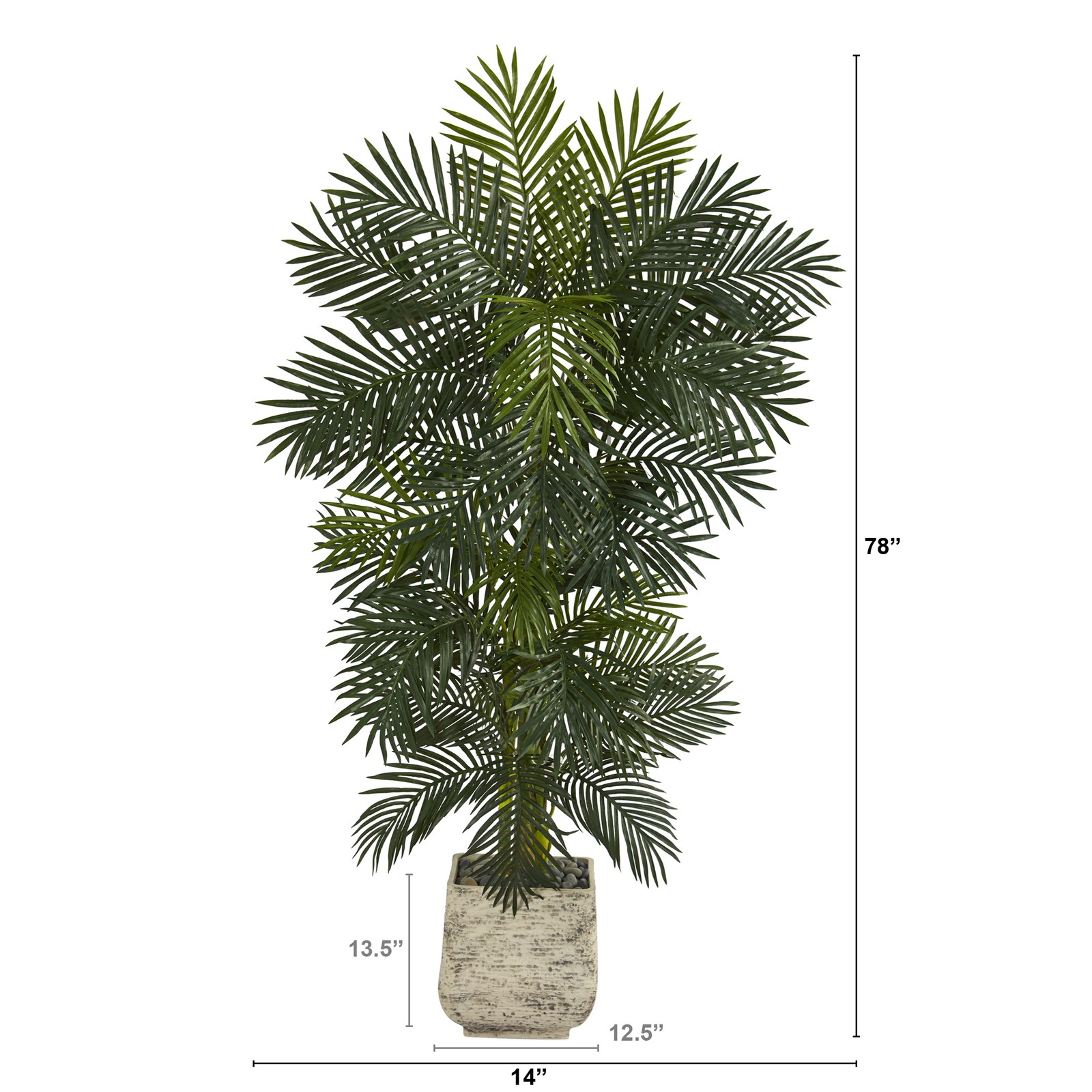 Nearly Natural 6.5ft Golden Cane Artificial Palm Tree in White Planter in Green