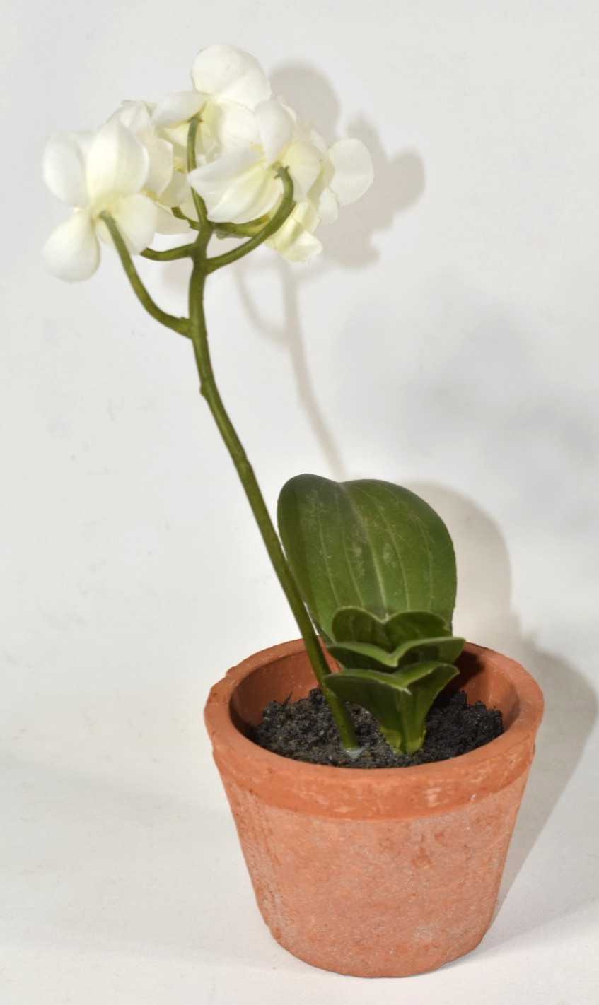 Pottery Barn Faux Flowers Potted Orchid Pot Small 9″ SAMPLE Marking on Bottom