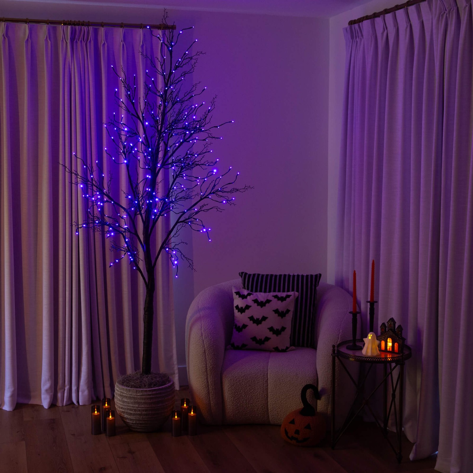 Nearly Natural 8ft Pre-Lit Halloween Deluxe Black Twig Tree w/ 216 LED