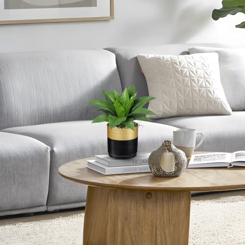 Agave Artificial Wide Leaf Plant in Black Green and Gray Agave Gold Black Vase