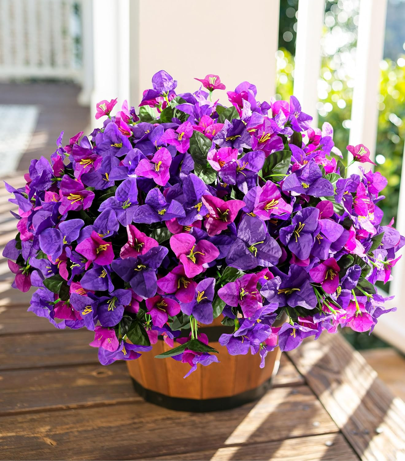 Artificial Flowers Plants for Outdoors Spring Summer Decor, 4 Bundles Fake Bouga