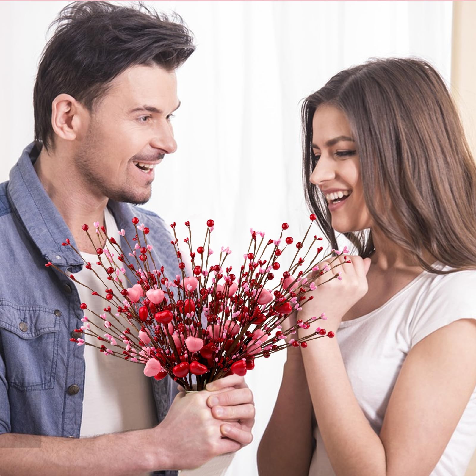 Heart Shaped Berry Picks 8 PCS 17 inch Artificial Valentines Flowers