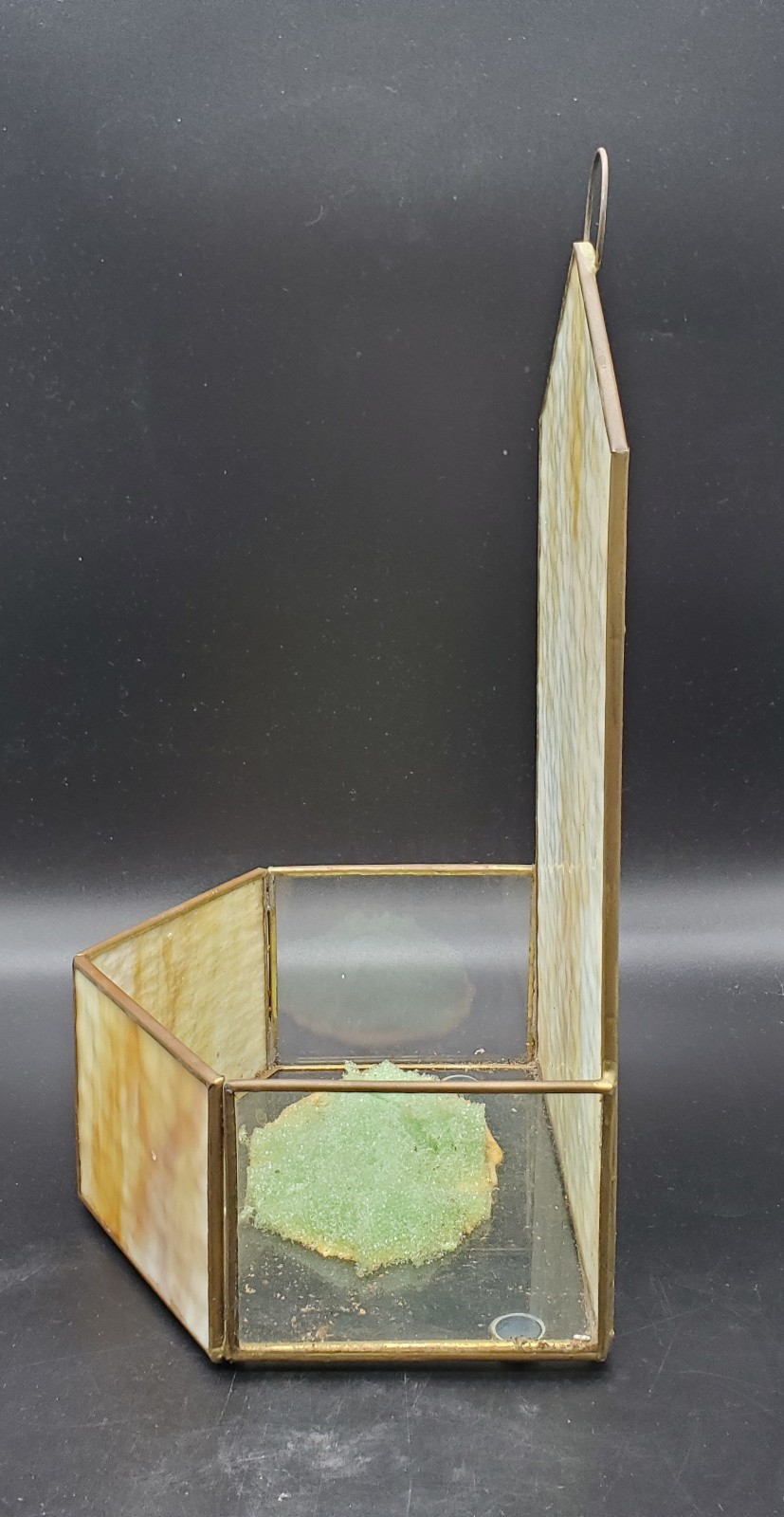 VTG STAINED SLAG GLASS TERRARIUM PLANT CANDLE DECOR MCM FREE STANDING READ***