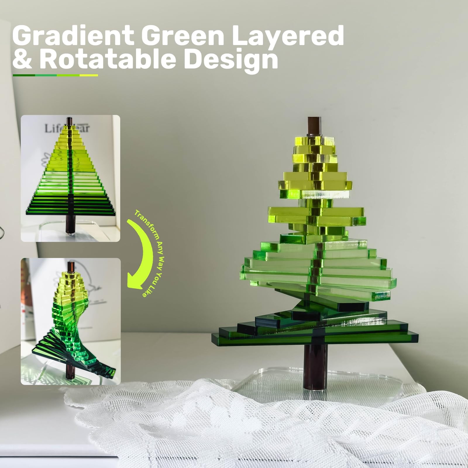 Translucent DIY Acrylic Tree Rotating Branches Modern Ornament Office Desktop