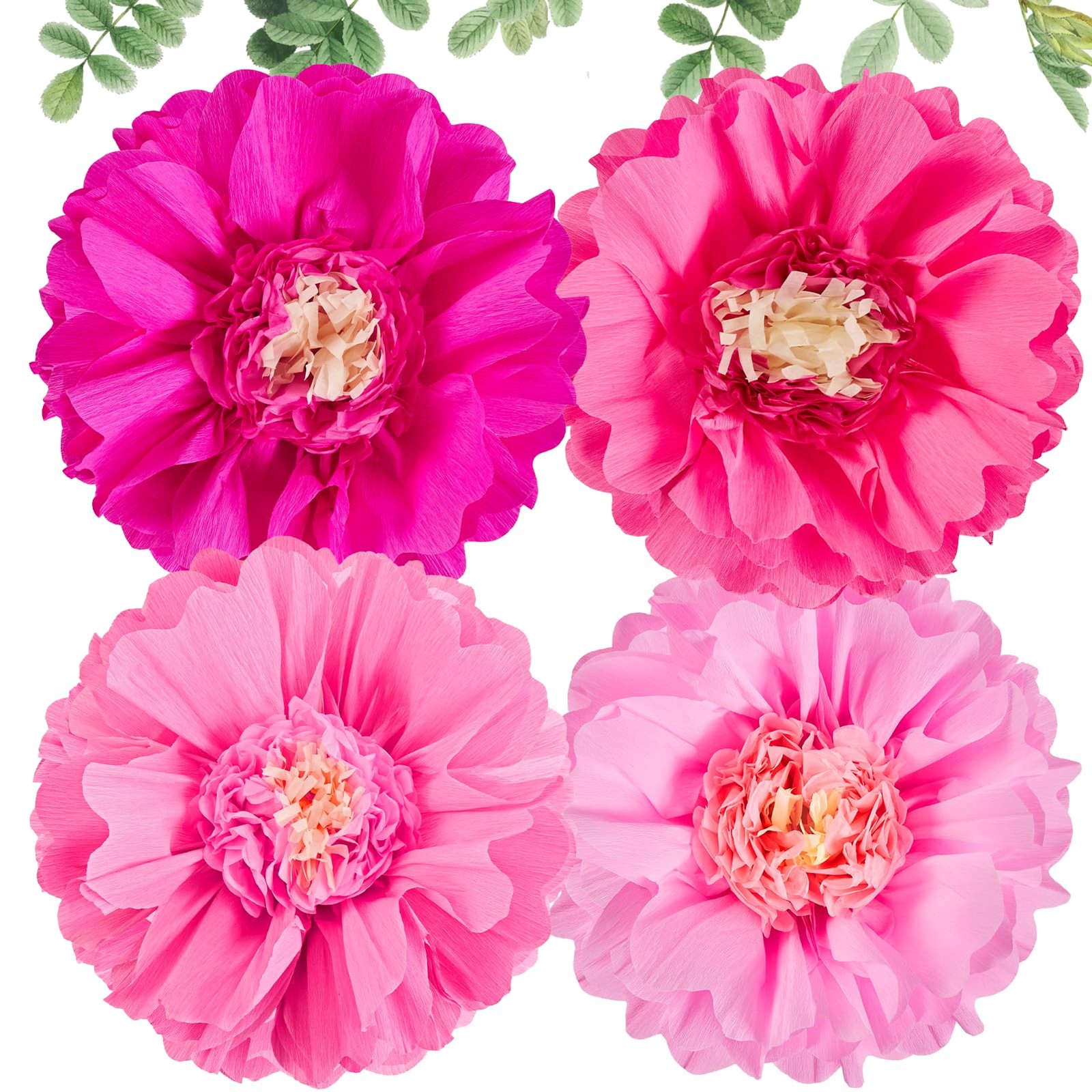 20″ Giant Pink Flowers 4 PCS Large Crepe Tissue Flowers Pink Party Decoration…