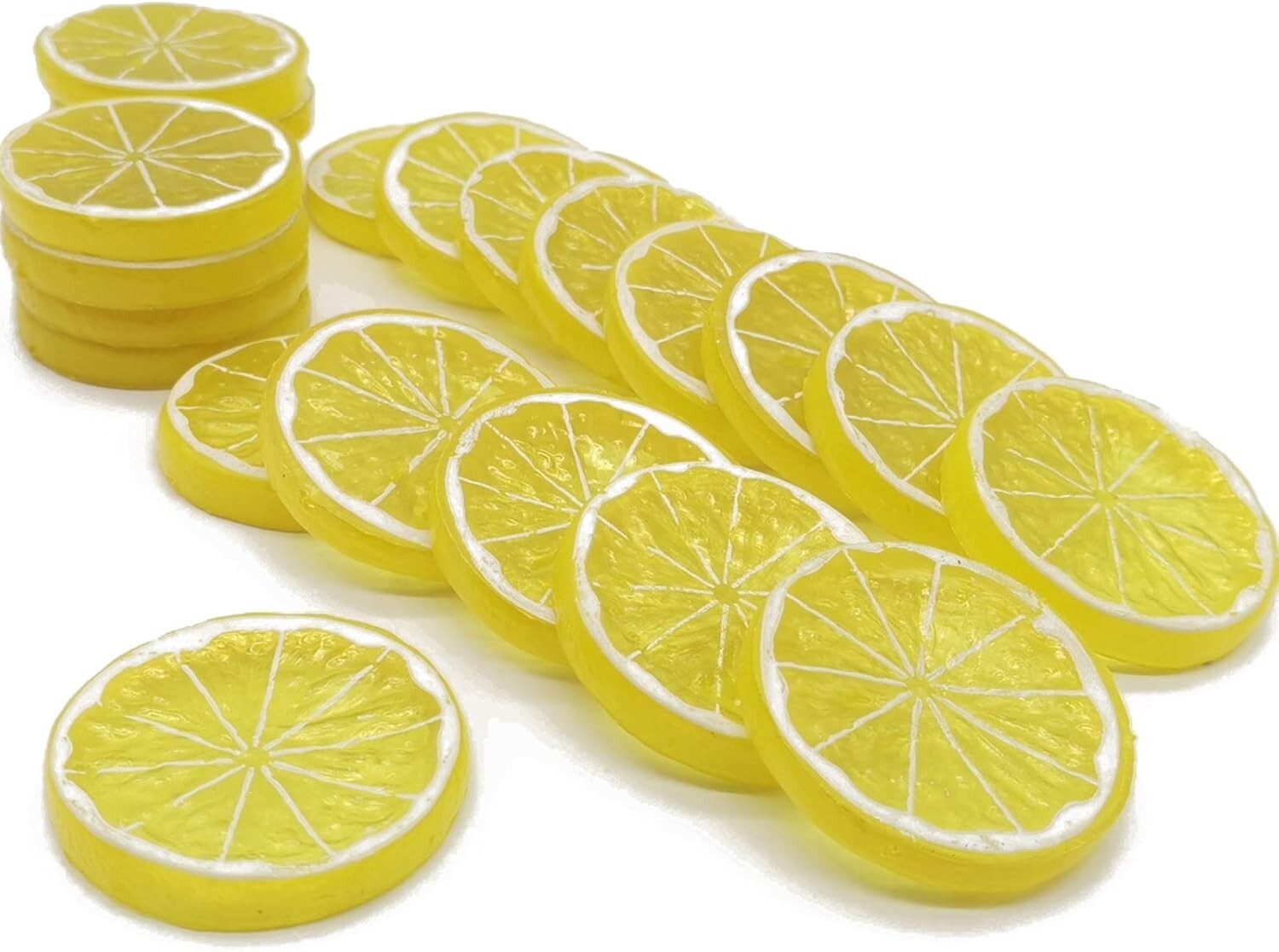 40 piezas de rodajas de limón simulación de plástico, frutas artificiales falsas