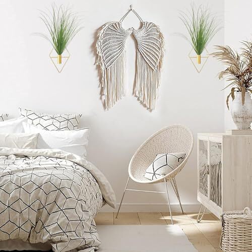 Hanging Planters with Artificial Plants, 2pcs Diamond Shape Metal Hanging Gold