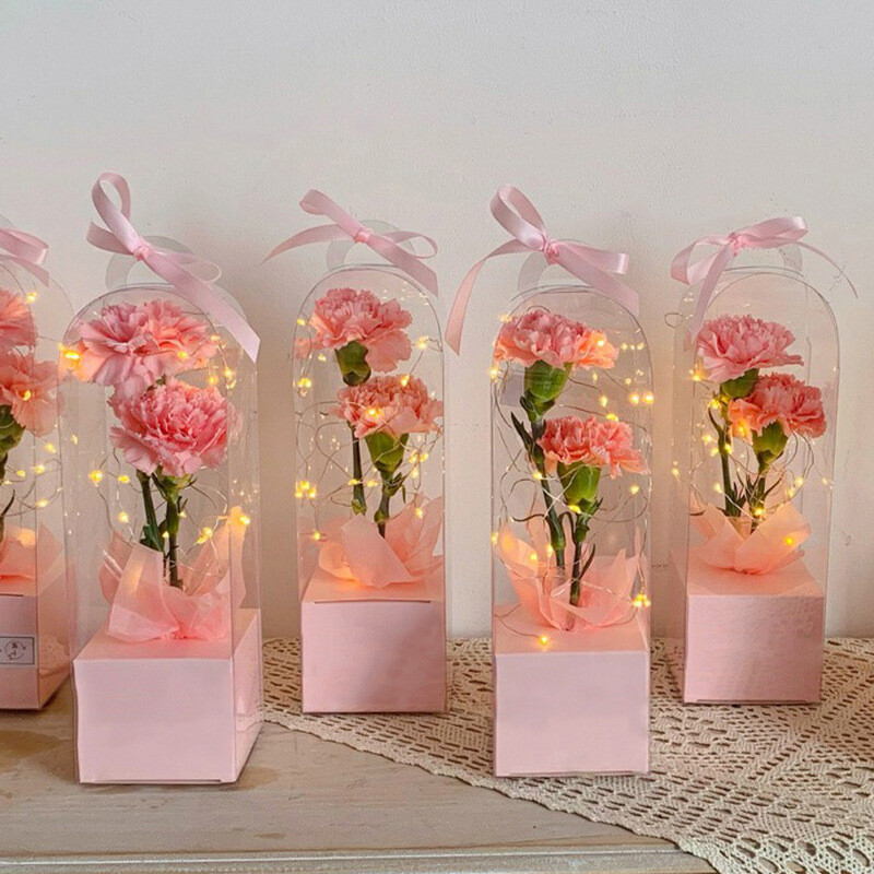 Transparent Rose Flower PVC Box Lighthouse Portable Flower Valentine Bouquet Box