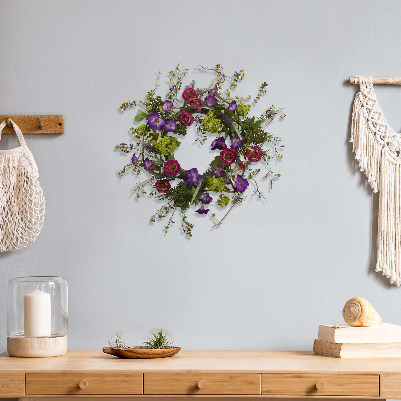 Nearly Natural 20″ Ver&a Garden Wreath in Green