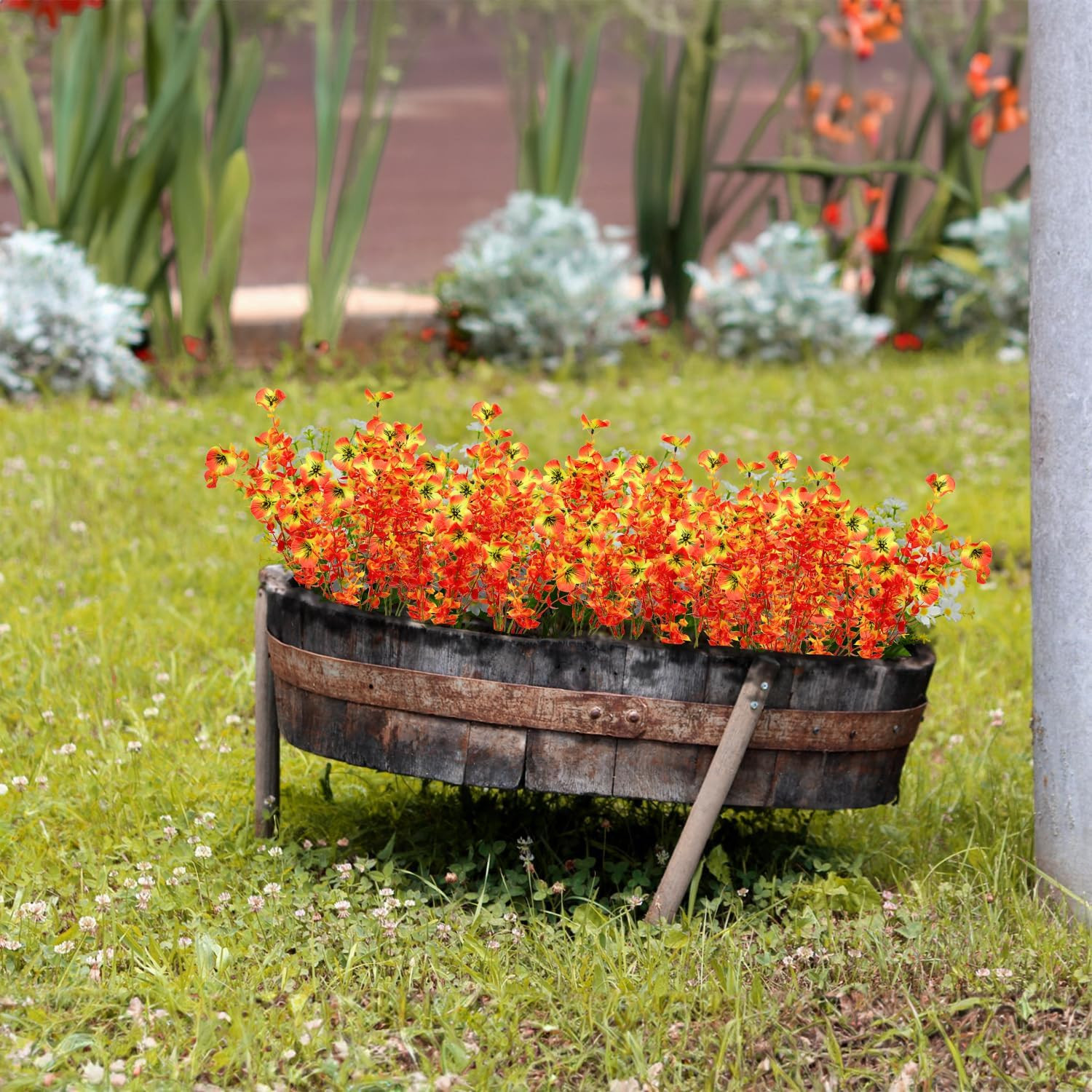Artificial Flowers Fake Pansy and Eucalyptus Plants 10 Bundles Faux Silk Outdoor
