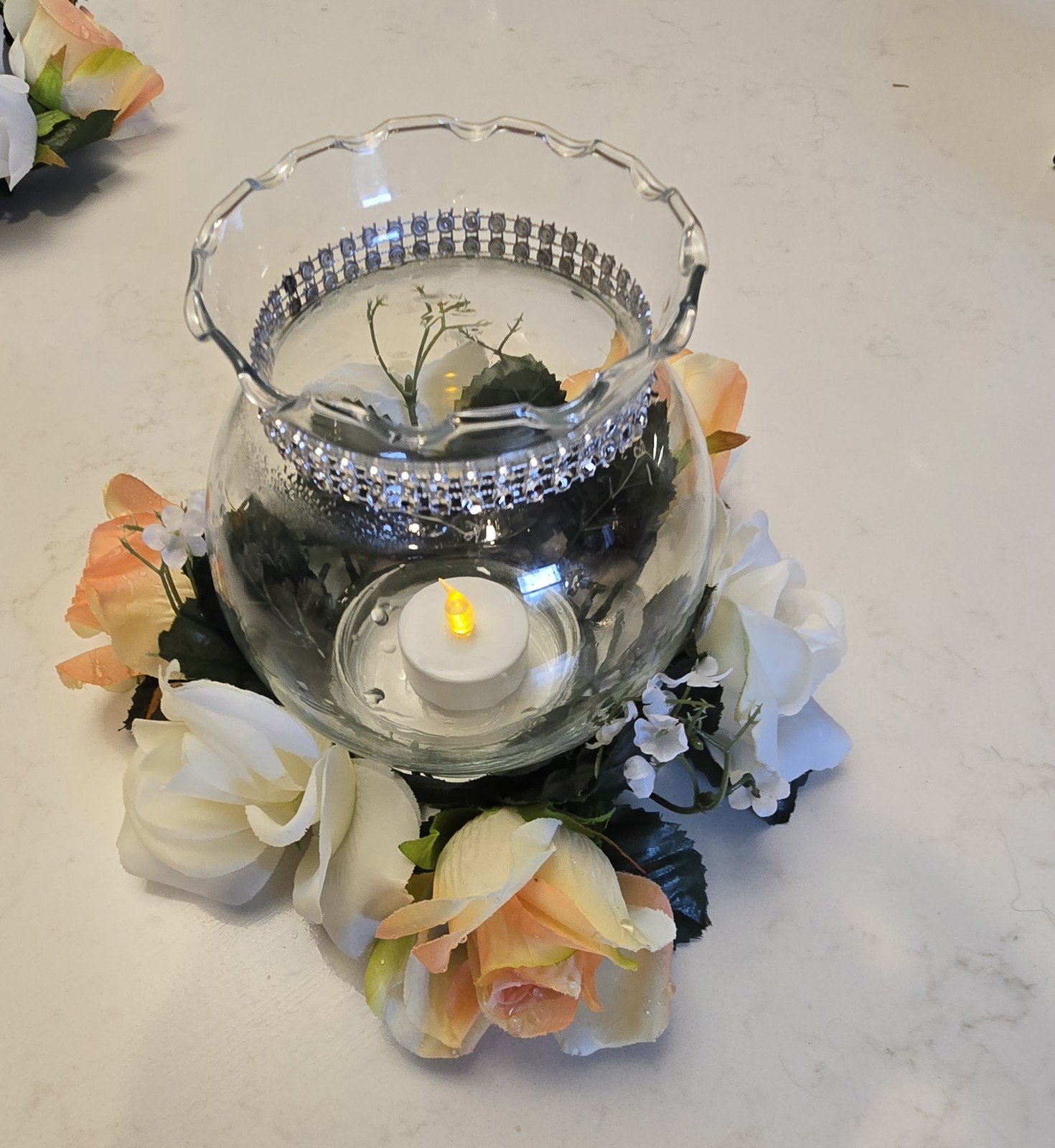 Artificial Flowers Weddingr Centerpieces 5 Pc. White, Orang Roses w/Babys Breath