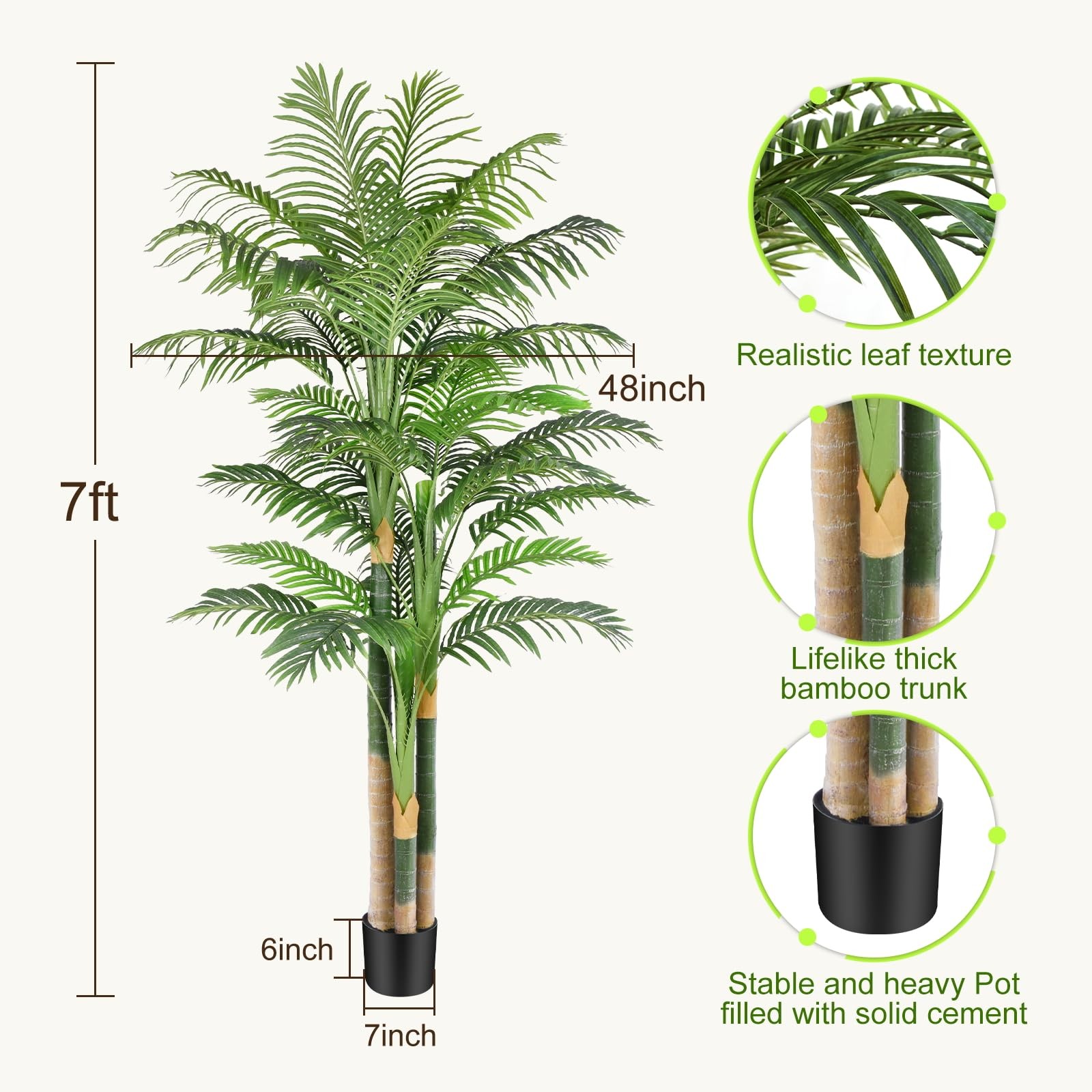 7ft Tall Triple Golden Cane Palm Artificial Tree Large Tropical Palm Tree UV …