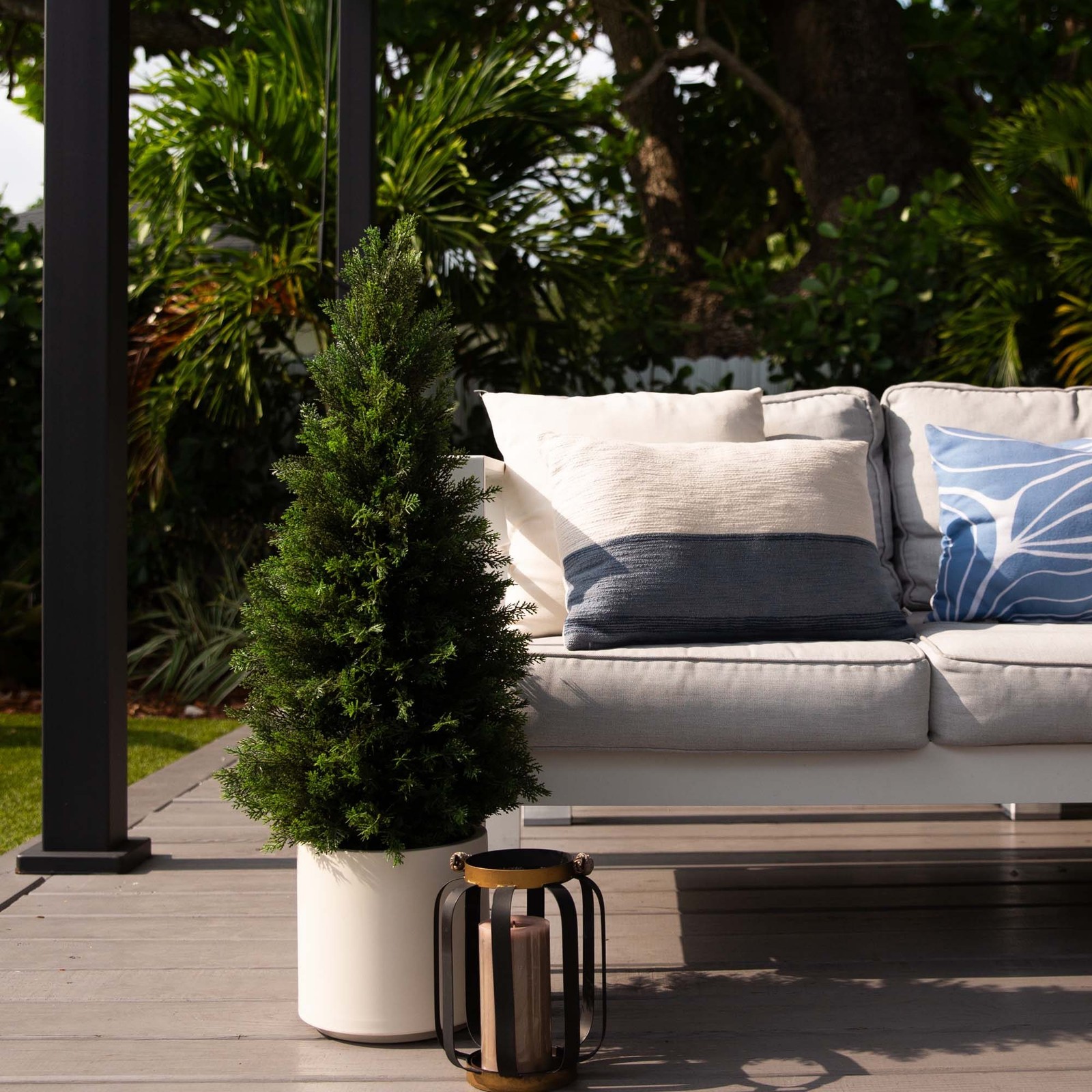 Nearly Natural 3ft UV Resistant Cedar Tree in White Planter in Green