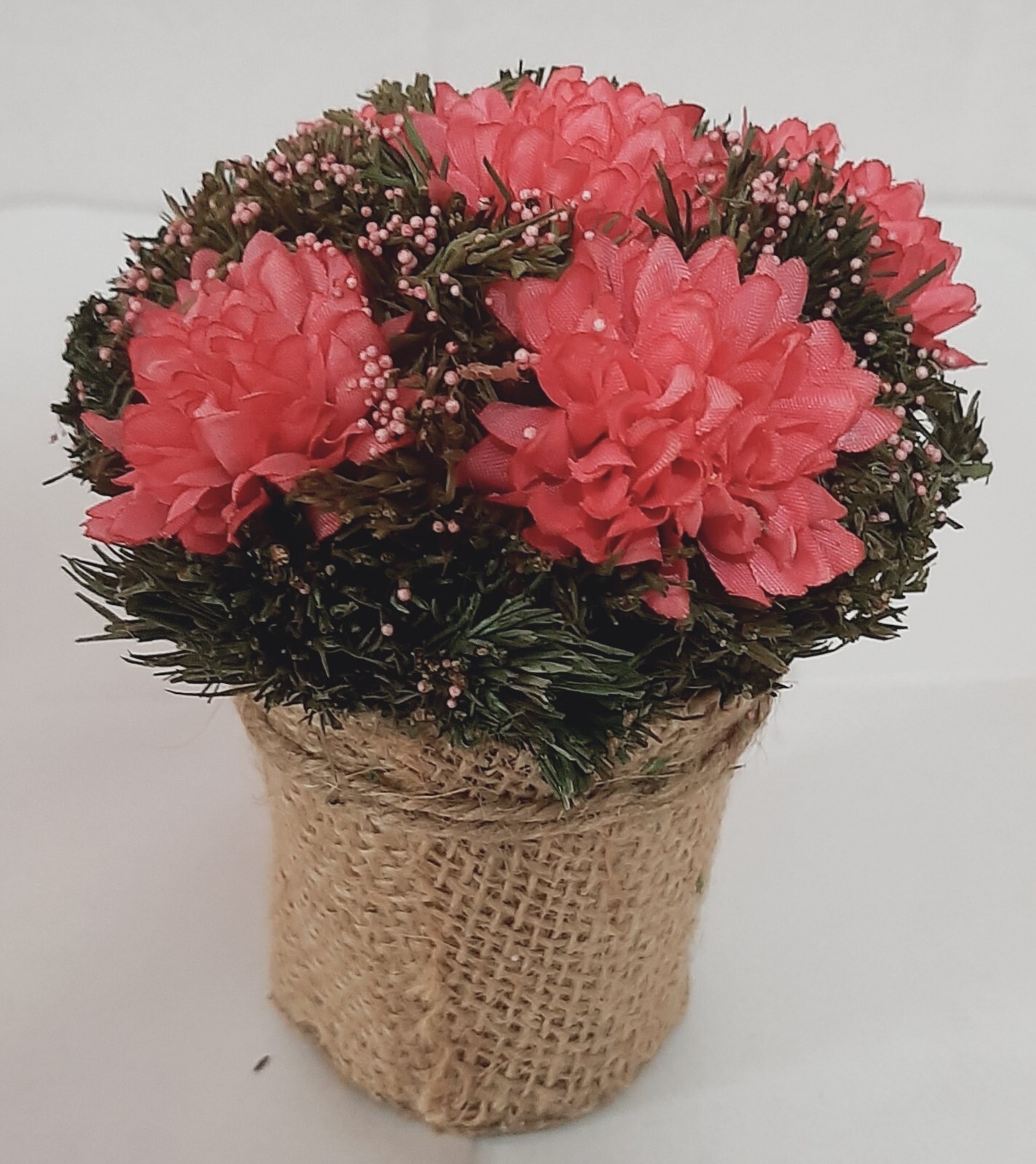 UNIQUE IRON METAL CAT STAND HANDMADE JUTE VASE ARTIFICIAL PINK FLOWERS NEW