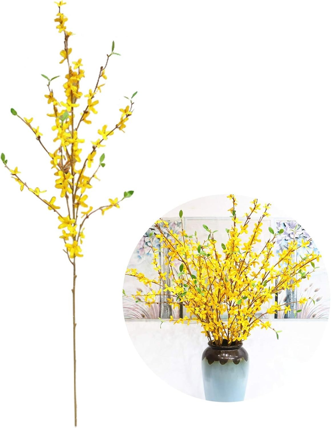 Artificial Forsythia Flowers,1Pcs 39.4 inch Artificial Forsythia Blossom Jasm…