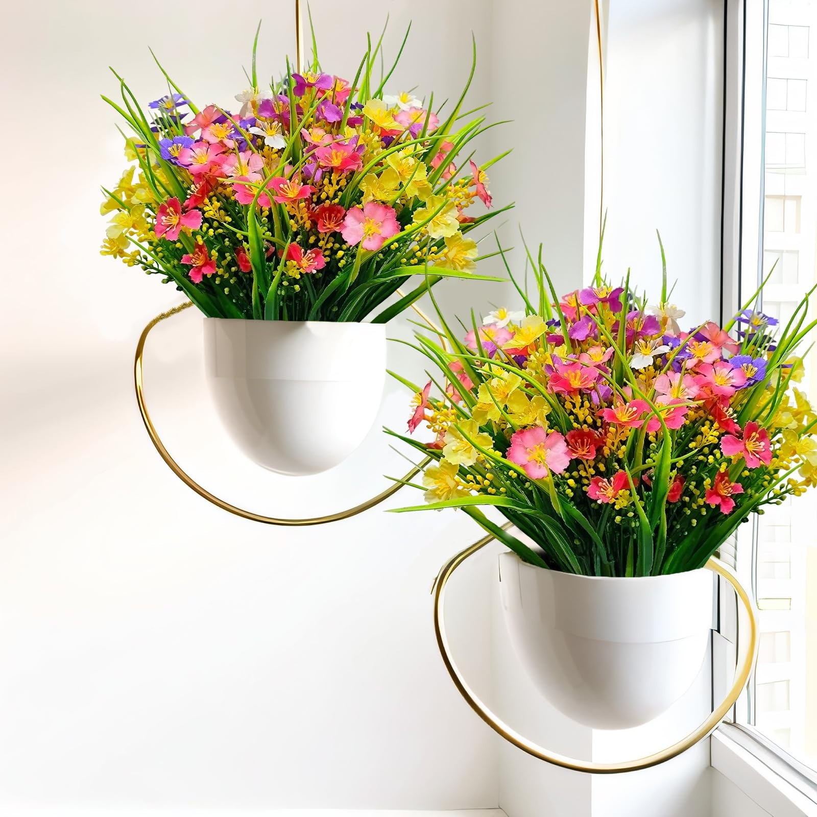 12 Bundles Artificial Flowers for Outdoor: UV Resistant Faux Silk Wildflowers…