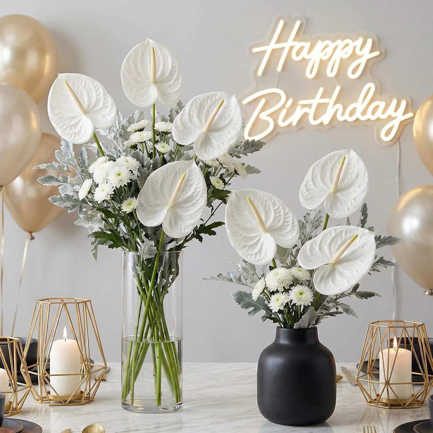 20 Pcs White Faux Anthurium Flowers for DIY Wedding & Home Décor