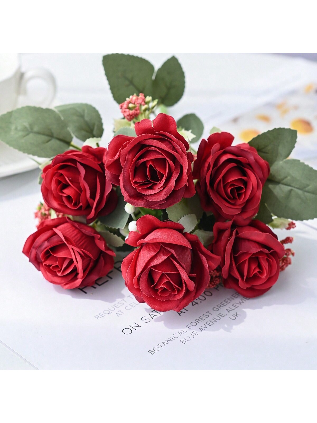 Red Artificial Silk Rose Bouquet 3 Pieces For Wedding Home Decor