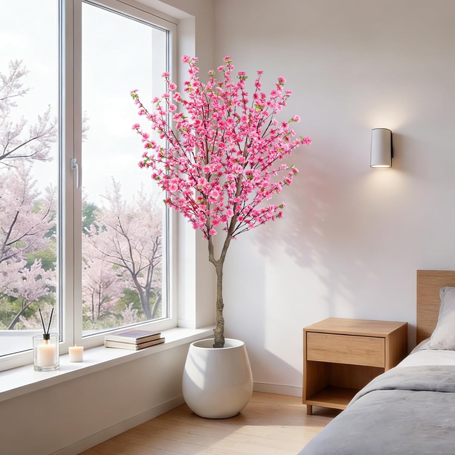 6.5ft Artificial Cherry Blossom Tree W/ 32 Branches Pink Silk Flowers Home