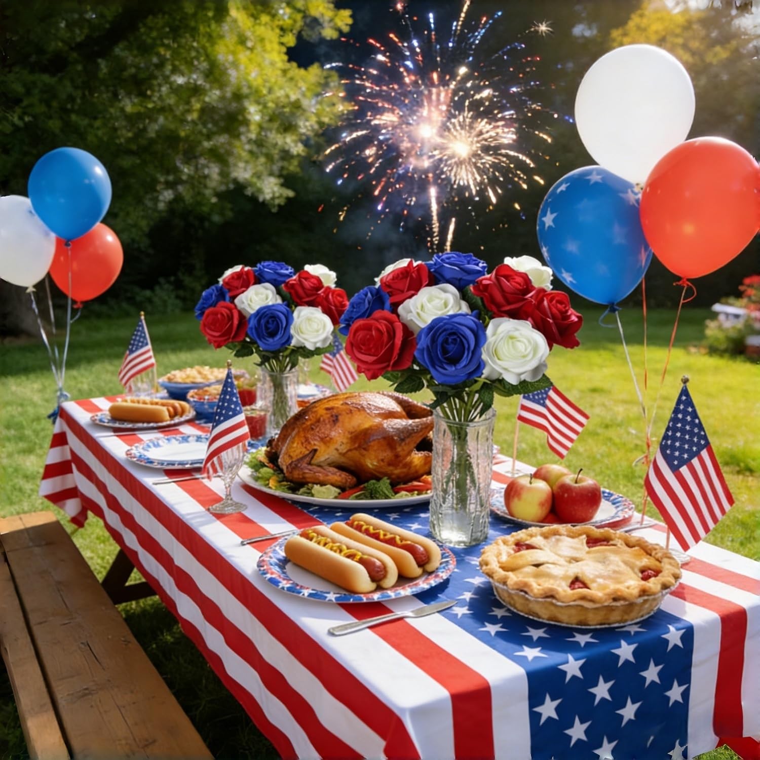 Artificial Roses Flowers, 12 Pcs Red White Blue Patriotic Long Stem Realistic…