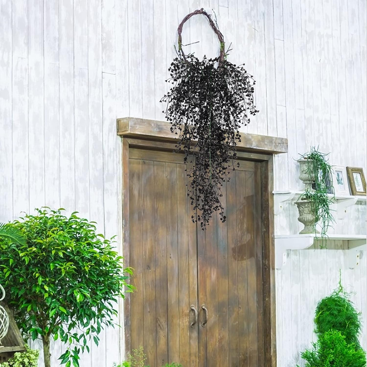 RECUTMS Artificial Hanging Plants Indoor 4 Pcs Ferns 4p-black